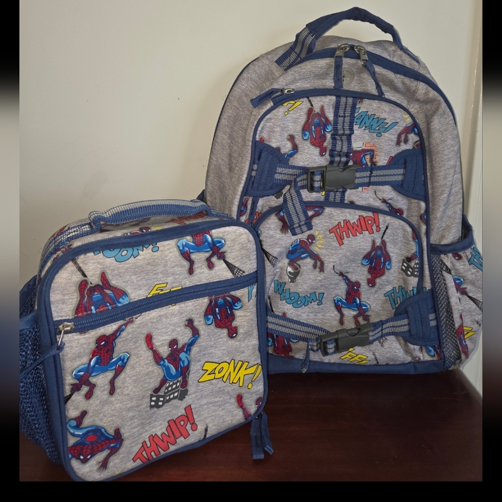 Kids Superhero Backpack and Lunchbox Set - Gray and Blue